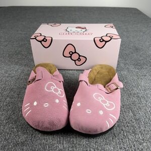 Hello Kitty Clog Slippers Womens Size 8.5 Pink Faux Suede Comfort Graphic Shoes